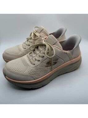 Skechers D-Lux Walker Swift-Fit Sneakers Women's Size 9.5 Tan/Pink Mesh Shoes